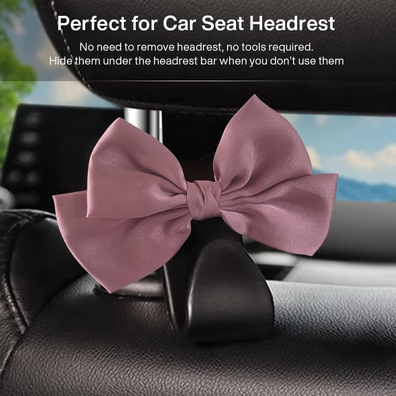 LIFOPY 2 Pack Car Purse Hooks, Cute Bow Car Seat Headrest Hook Hanger for Purses and Bags, Space-Saving Car Accessory (Leather pink) - Image 3